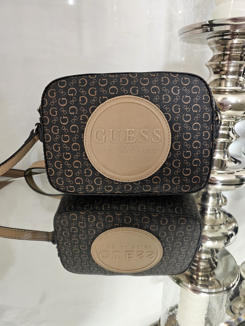 GUESS Los Angeles Brown Logo Crossbody Bag